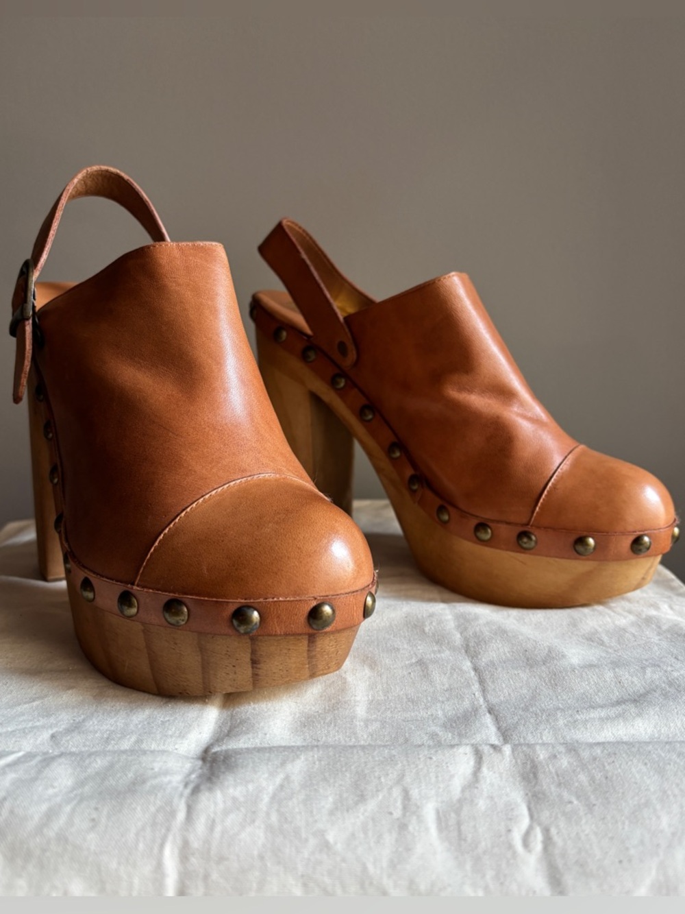 Jeffrey Campbell Charli C Woodies Platform Clogs Studded Leather Heels Size 10